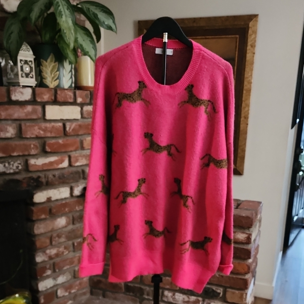 Talulah Pink Leopard Print Sweater 2X Statement Cozy